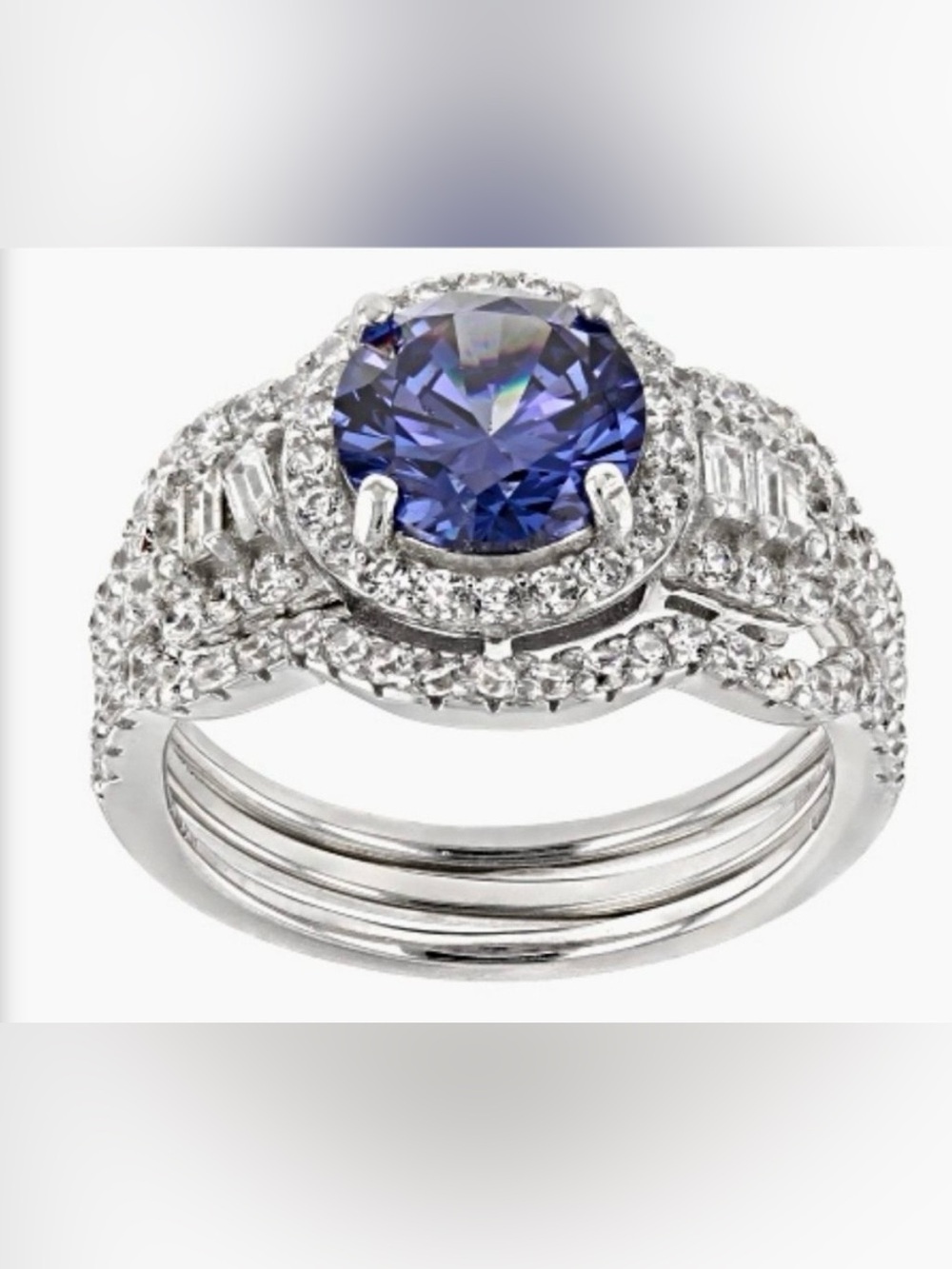 💍🆕Sterling Silver Blue Sapphire Halo Split-Shank Ring - Picture 2 of 8